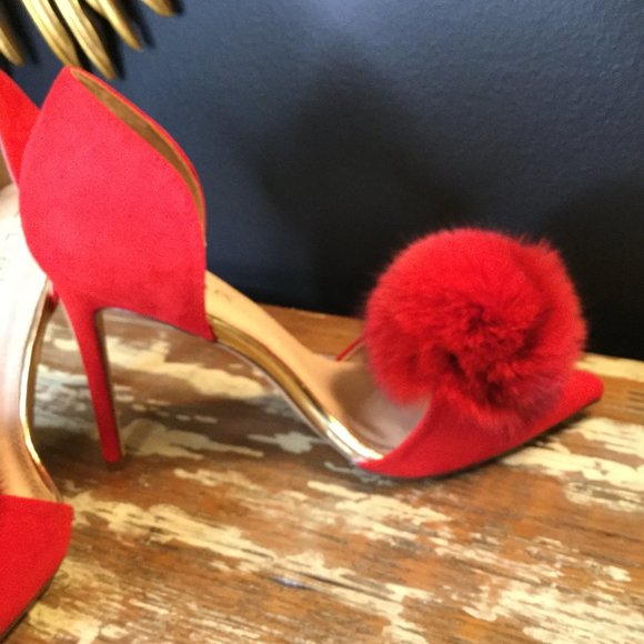Liliana stiletto pointy toe suede pom pom heels - Picture 3 of 11